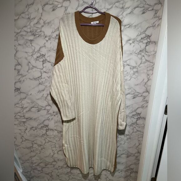 Madewell color block ribbed sweater dress in cream - Picture 3 of 7